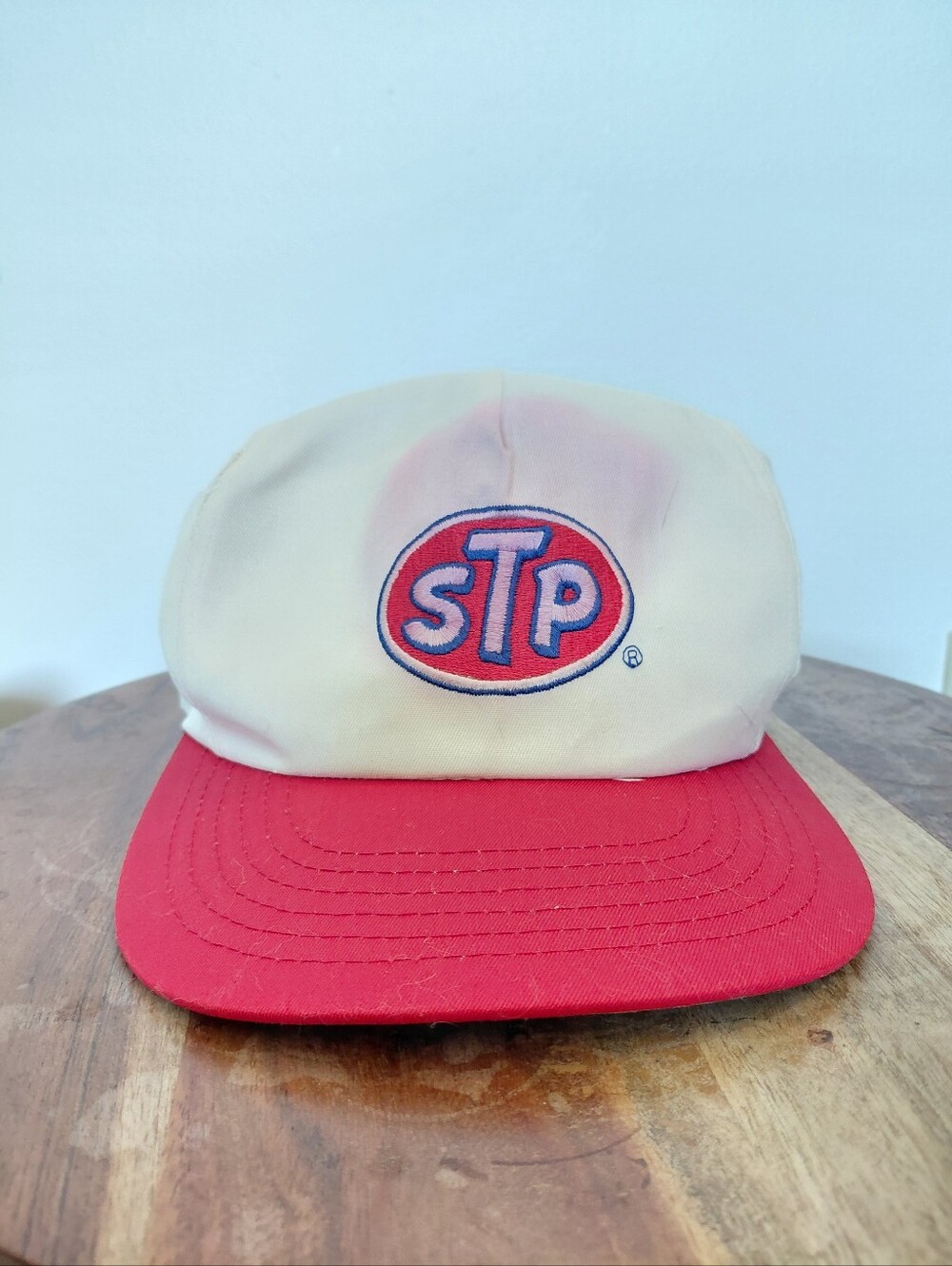 VINTAGE 80's Nascar STP Racing White & Red Hat OS
